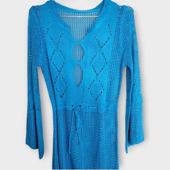 Kingspinner Womens Coverup Sz‎ Medium Crochet Knit Swim Beach Dress Turquoise - Picture 8 of 13